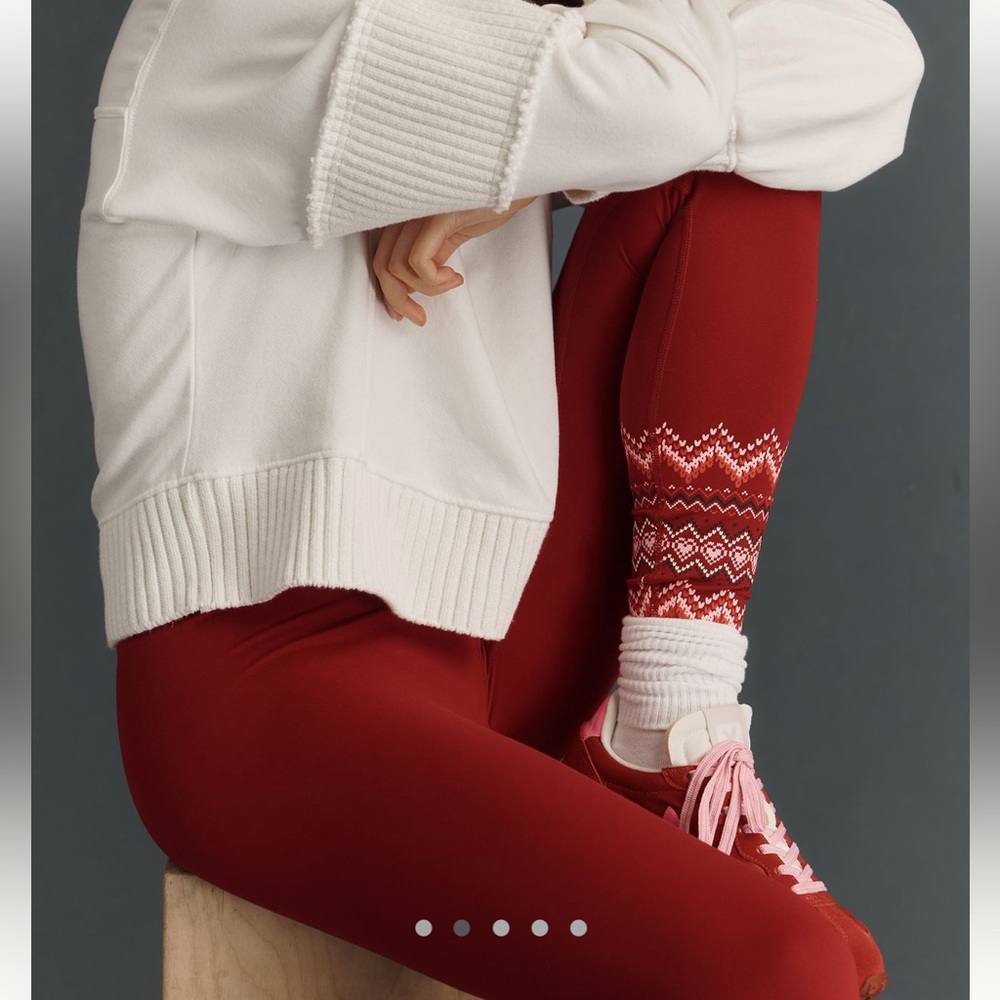 Anthropologie Full Length Leggings Beach Riot Piper New Large Nordic Red Heart